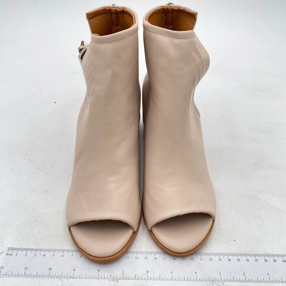 FSJ Apricot Peep Open Toe Cut Out Buckle Comfortable Block Low Heel Ankle Bootie - Picture 3 of 8